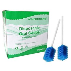 MUNKCARE Oral Care Swabs Disposable- Blue 100 100 Count (Pack of 1),