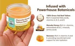 Manuka Honey Frankincense Tallow Balm, Handmade Grass-Fed Beef Tallow, Hydrating