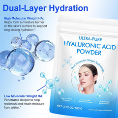 Pure Hyaluronic Acid Powder for Face & Joints, Dual Molecular Weight for Deep Hy