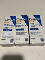 New LOT OF 3 Cerave AM Facial Moisturizing Lotion SPF 30 – 3oz