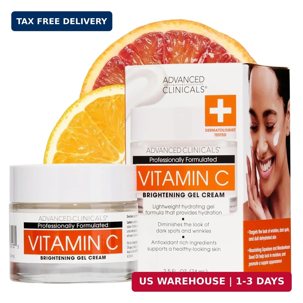 Advanced Clinicals Brightening Vitamin C Face Cream Gel With Niacinamide + Hyalu