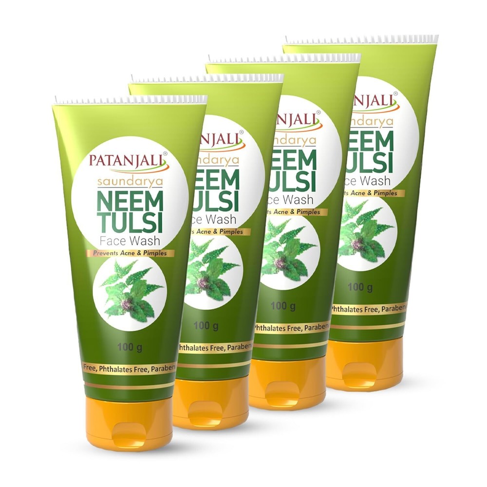 4X Patanjali Saundarya Aloe Vera Neem Tulsi Face Wash For Acne Pimples -100gm