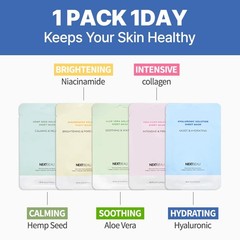 NEXTBEAU Solution Sheet Mask Variety Pack, 10 Count (5 Types x 2 Sheets), 0.74 f
