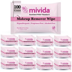 mivida100 Count Hypoallergenic Makeup Remover Wipes Individually Wrapped with