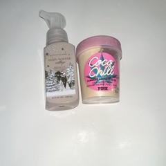 PINK Coco Chill Calming Body Scrub 10oz & Bath & Body Works Cozy Winter Cottage