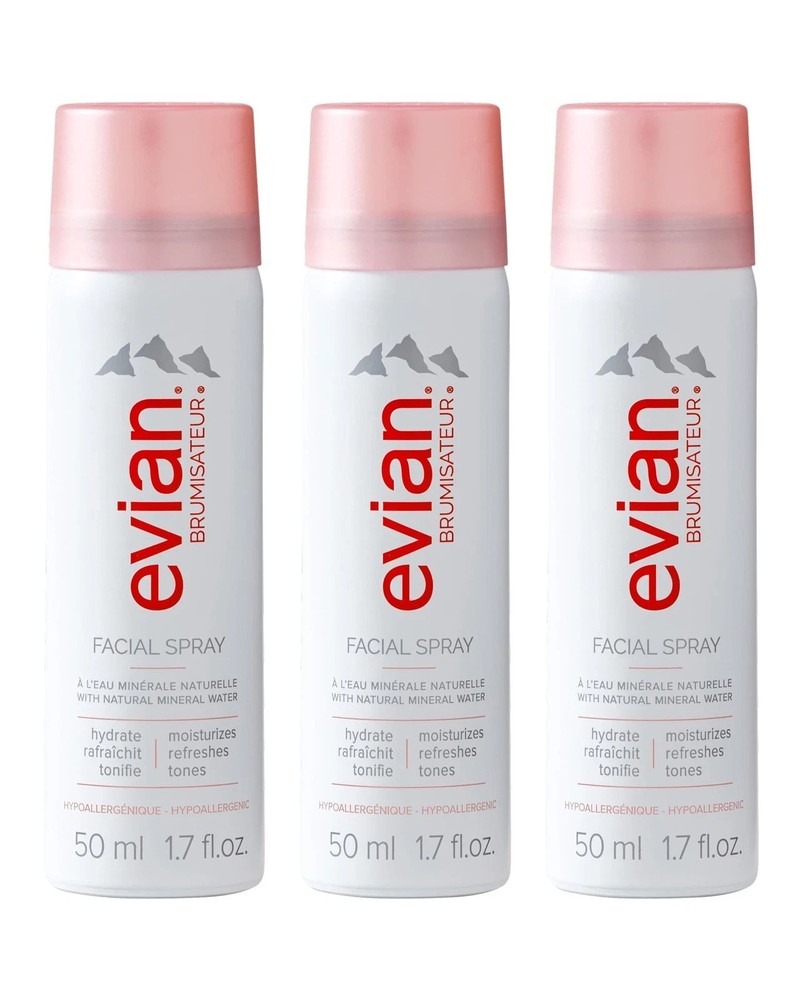 EVIAN FACIAL SPRAY Natural Mineral Water Facial Spray Trio Travel Size 1.7 3 PK