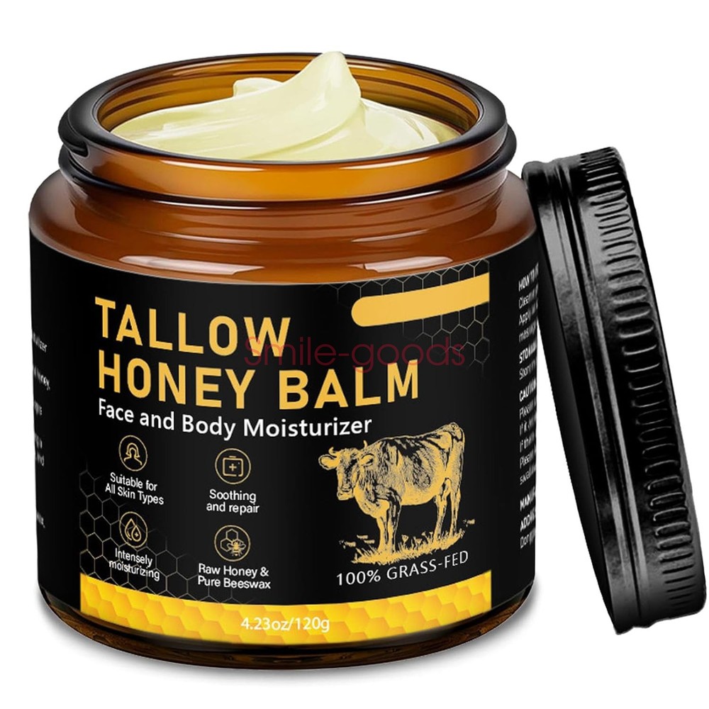 Beef Tallow for Skin, Tallow and Honey Balm for Face, Organic Grass-fed Beef
