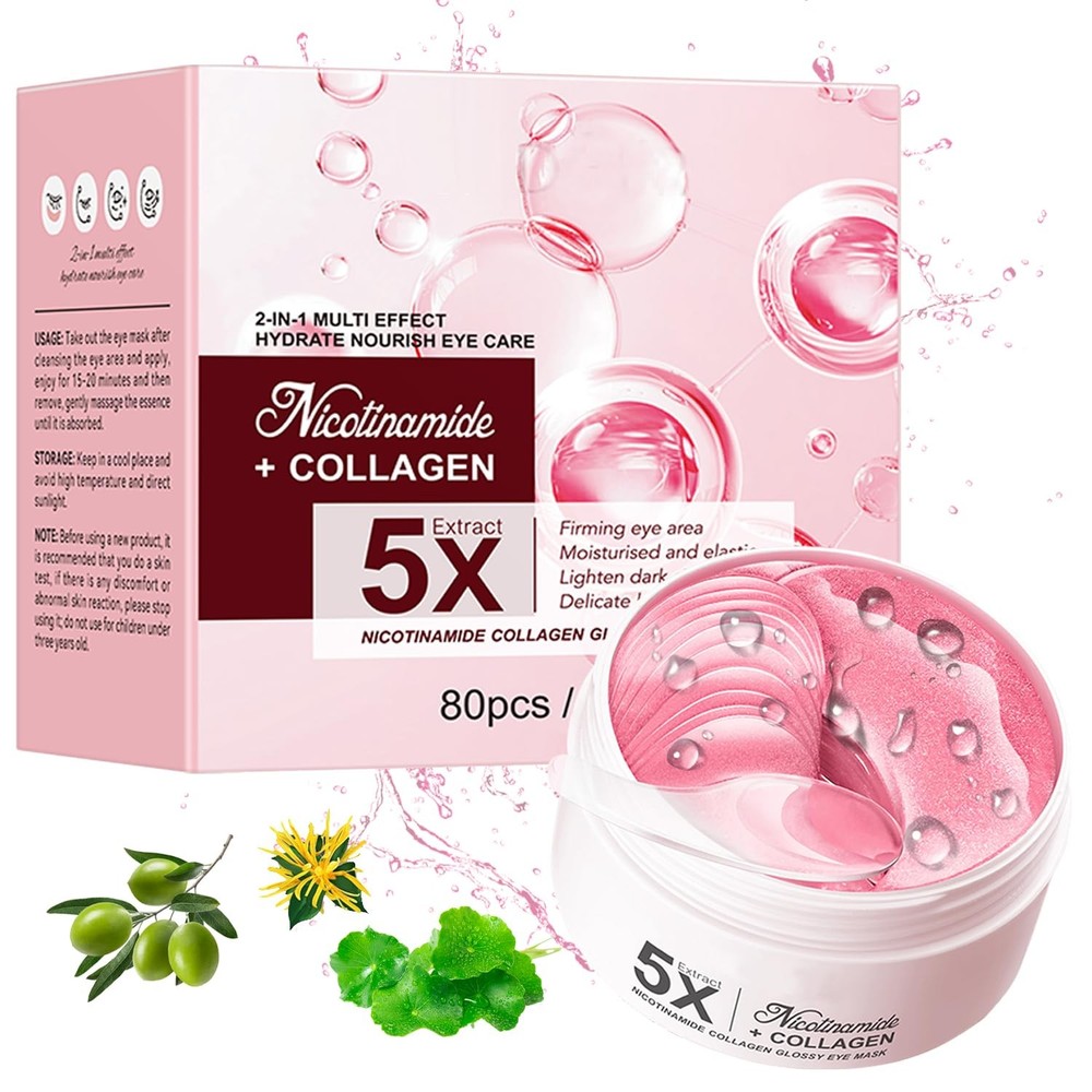 Nicotinamide Under Eye Patches (40 Pairs),Eye Mask 80 Count (Pack of 1), Pink