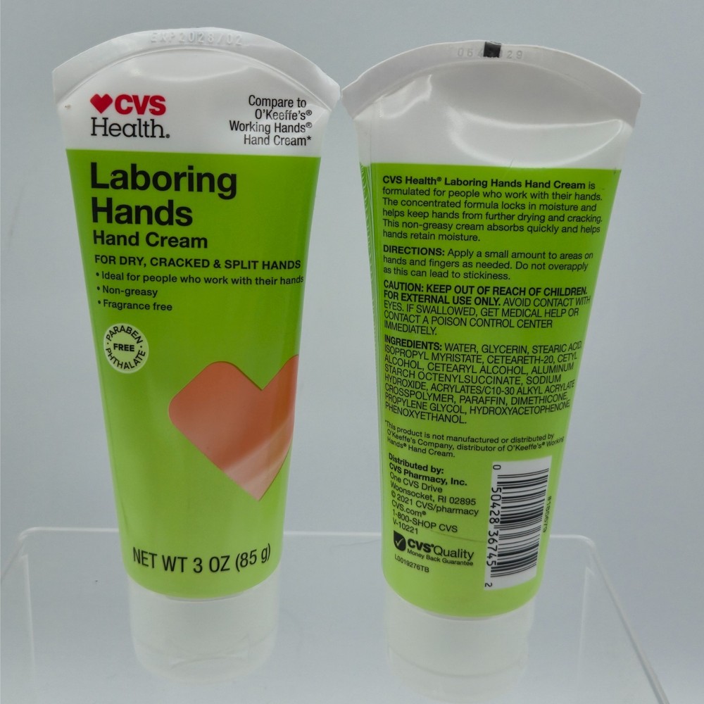 Laboring Hands Hand Cream Lot of 2 Fragrance Free Non Greasy Hydrating NEW CVS