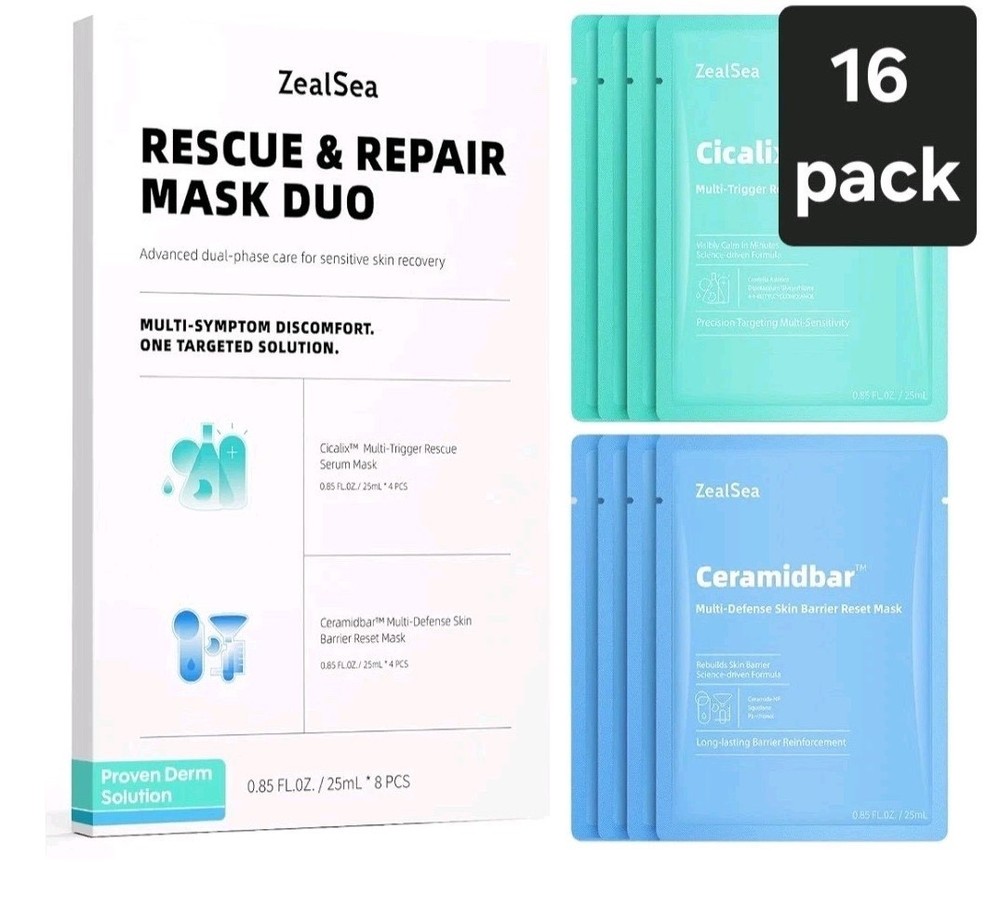 ZealSea Cicalix & Ceramidbar Face Masks All-in-one Derm Solution 2 Pk (16 Total)