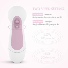 Waterproof Electric Facial Cleansing Spin Brush Set 5 Exfoliating Heads Scrubber