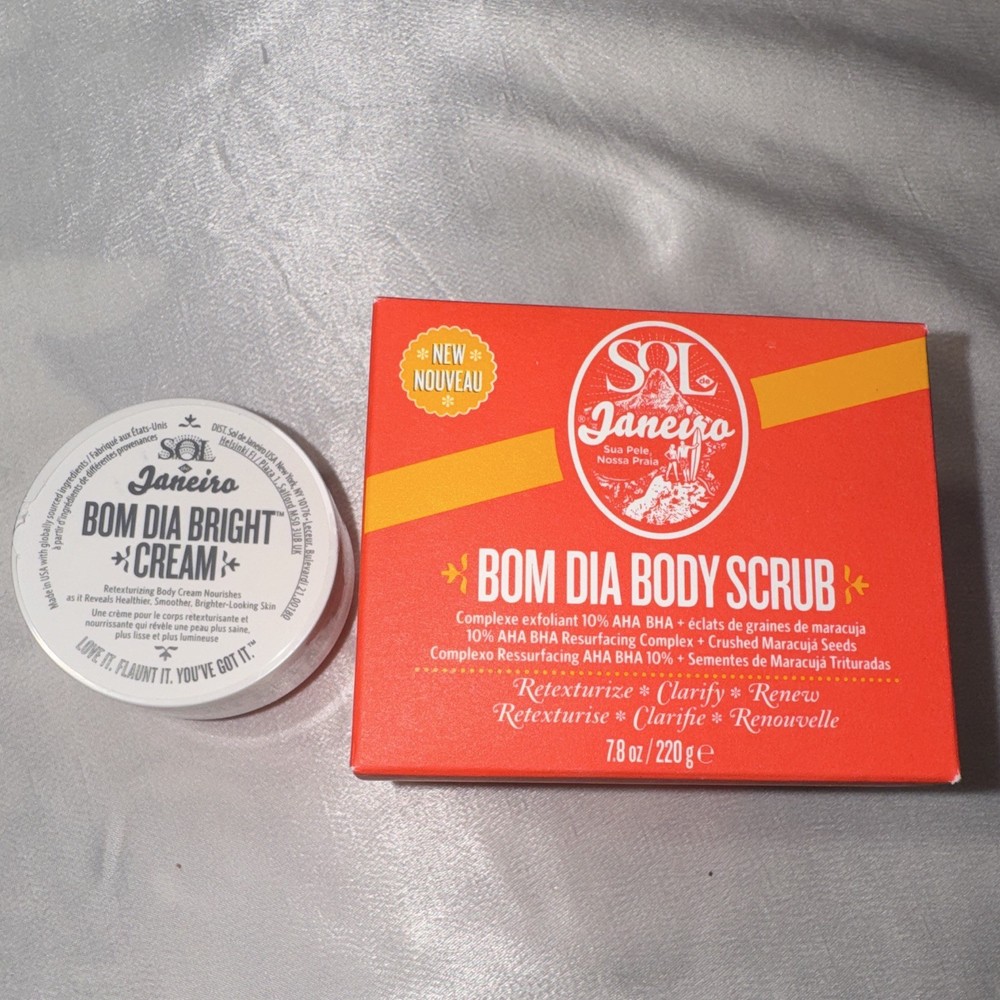 NWB SOL DE JANEIRA BOM DIA BODY SCRUB 7.8oz + SEALED BOM DIA BRIGHT CREAM 2.5oz
