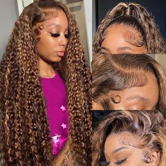 Deep Wave Lace Front Wigs 30 Inch 13×6 4/27 Highlight HD Transparent ZZMDS Human