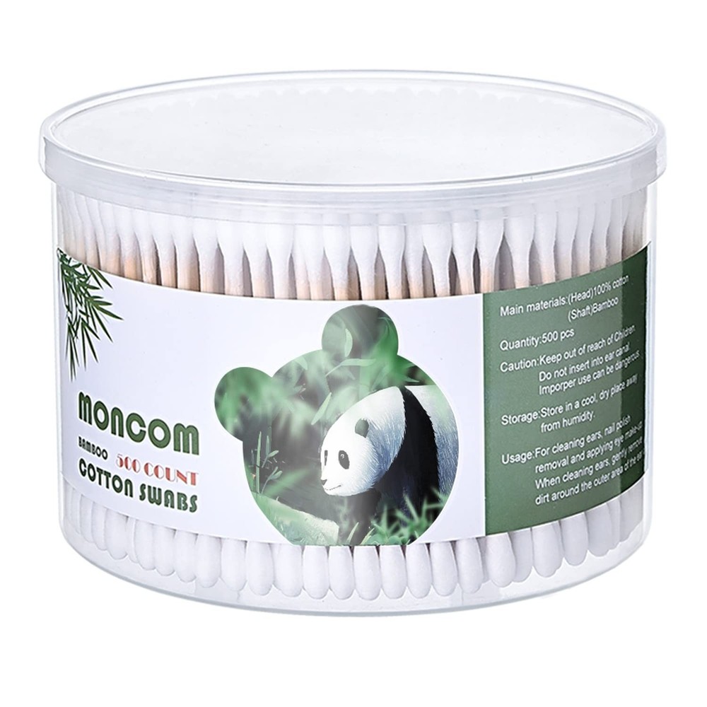 MONCOM 500 Count Double Round Thick Tips Cotton Swabs, Strong bamboo sticks | Fu