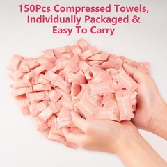 150Pcs Compressed Towel Tablets, Portable Mini 1 Count (Pack of 150), Pink