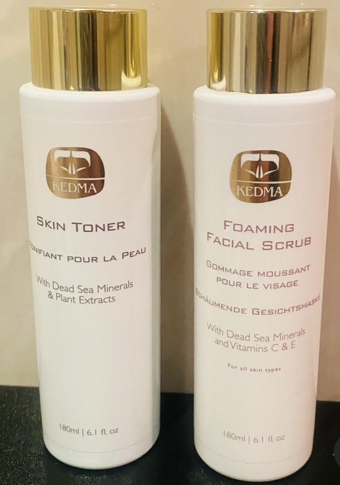 KEDMA 2pk New Foaming Facial Scrub & Skin Toner DEAD SEA MINERALS Vitamins C&E