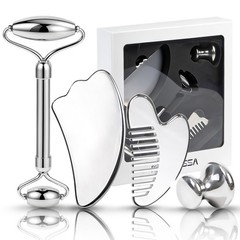 MERIDESSA 4 in 1 Stainless Steel Face Roller & Gua Sha Set Cooling Silvery