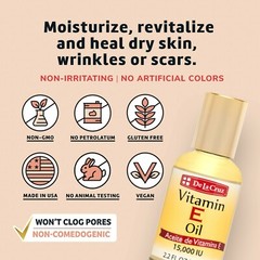 De La Cruz® 15,000 IU Vitamin E Oil, No Fragrance, Made in USA, 2.2 FL. OZ