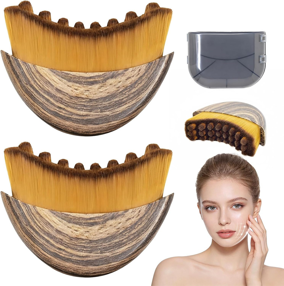2 PCS Lymphatic Contour Face Brush, Manual Lymphatic Drainage Massager, Natural