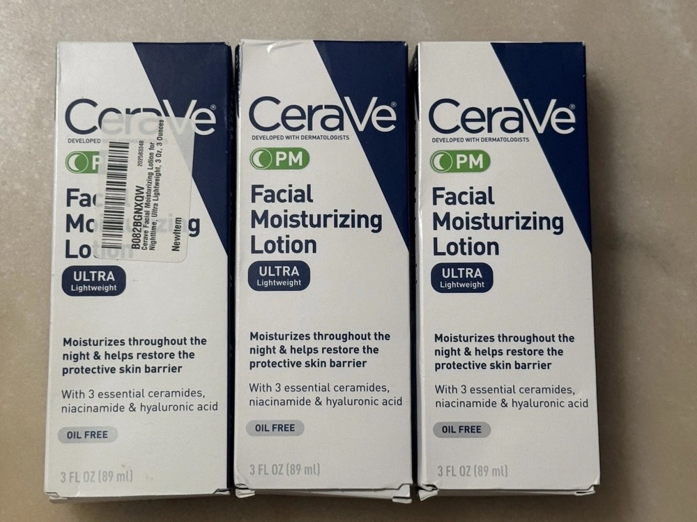 3 Pack Log CeraVe PM Facial Moisturizing Lotion Night Cream Hyaluronic Acid