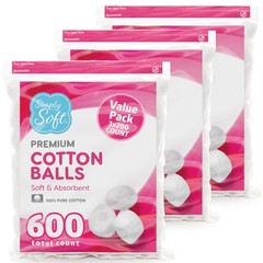 Simply Soft Premium Cotton Balls (600 Count), 200 Count (Pack of 3), White