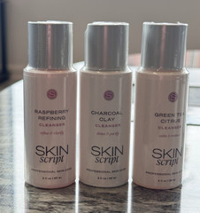 Skin Script Face Cleanser Set of 3 2 fl oz each Raspberry ,Charcoal ,Green Tea