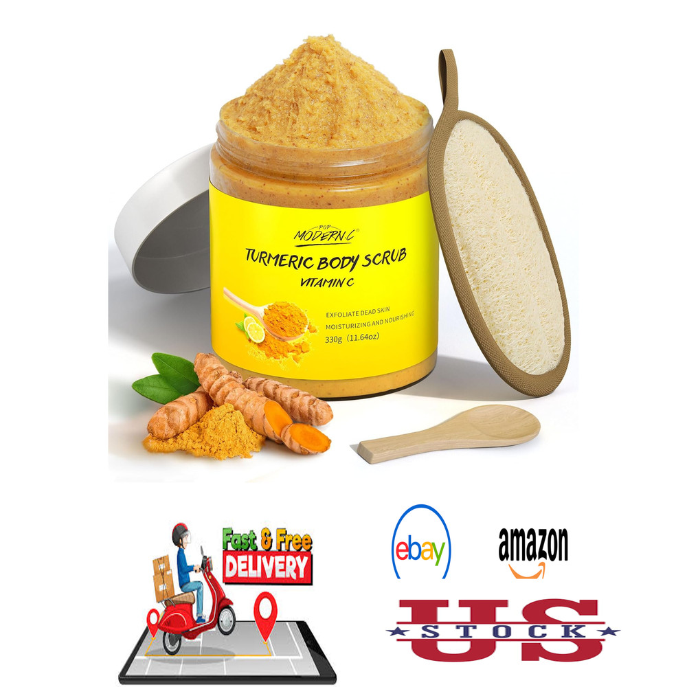 Turmeric Vitamin C Body Scrub Exfoliating Deep Cleansing Loofah for Dark Spots