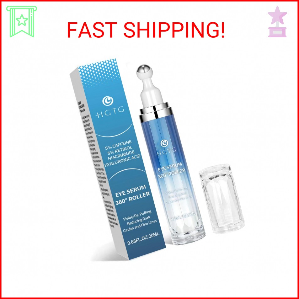 Eye Serum with 5% Caffeine & 5% Retinol for Dark Circles, Puffiness Puffy Bags &