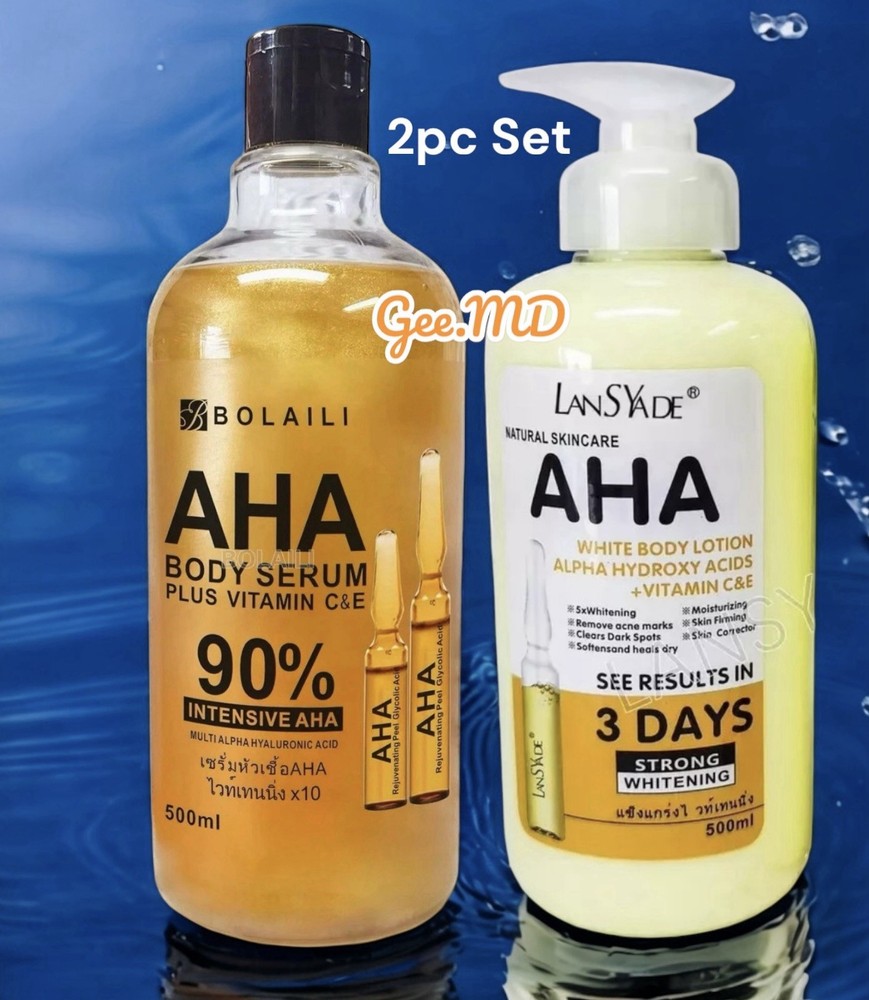 2-pc AHA Strong Brightening Serum & Lotion Vitamin C,E Skin Whitening USA Stock