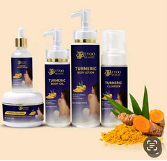 Beyoo Magic Turmeric body Cream, face cream, Face Cleanser, Serum, Body oil set.