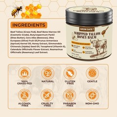 Beef Tallow for Skin – Organic and Honey Balm 2 Fl Oz (Pack of 1)