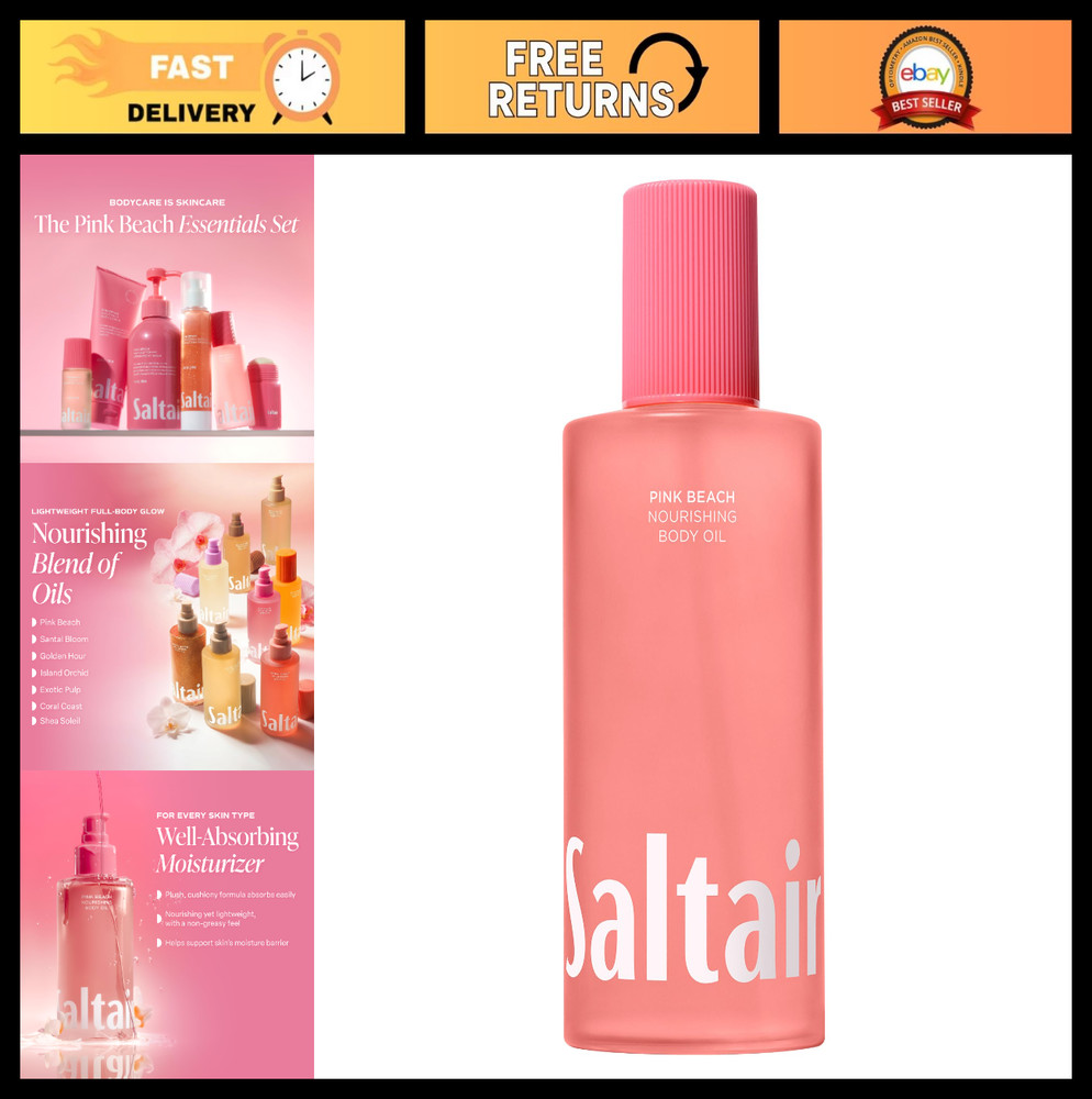 Jumbo Size Body Oil for Women & Men – Pink Beach After Shower Moisturizer, 10oz