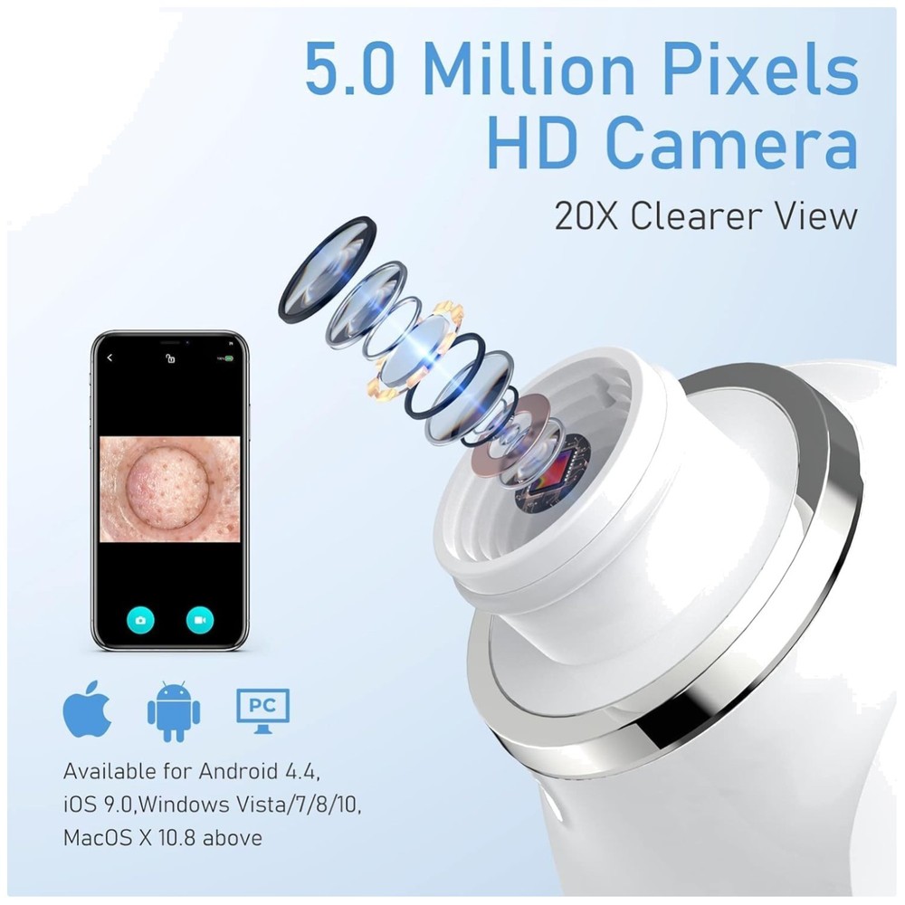 USB Blackhead Vacuum with Camera, 3 Modes, 6 Suction Heads