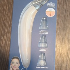 Cordless Portable Blackhead Remover Pore Cleaner Set w/ 3 Tips Battery White