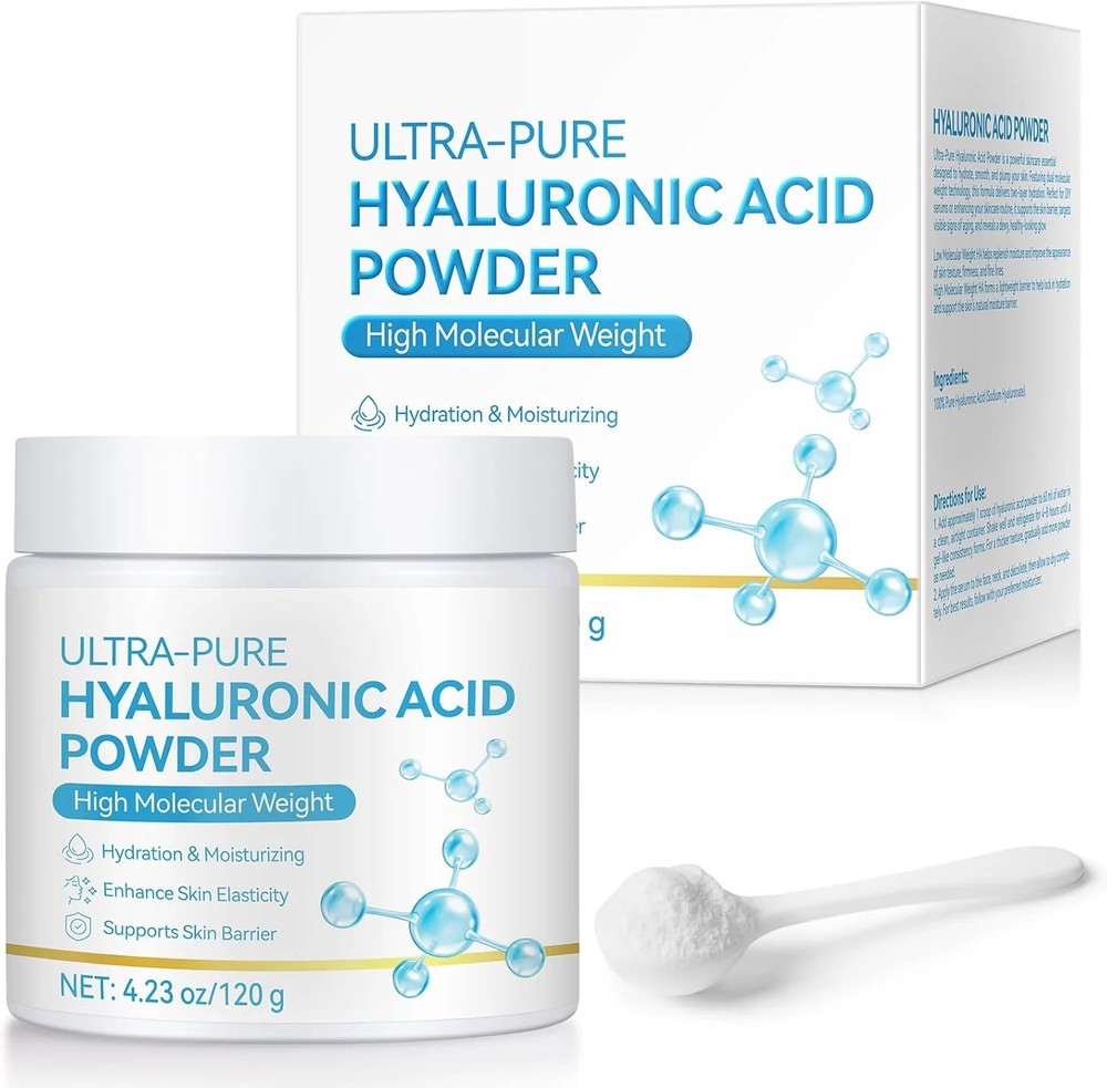 Pure Hyaluronic Acid Serum Powder for Skin & Face, 120G High Molecular Weight An