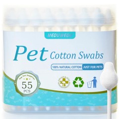 MEDUWEDU Pet Cotton Swabs, 55 Count|Gourd-Shaped Tips|Soft Cotton & Paper Stick|