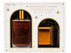Pink Sky Bronze Shimmering Body Oil Coconut 4oz & Body Brush Shimmer & Shine Set