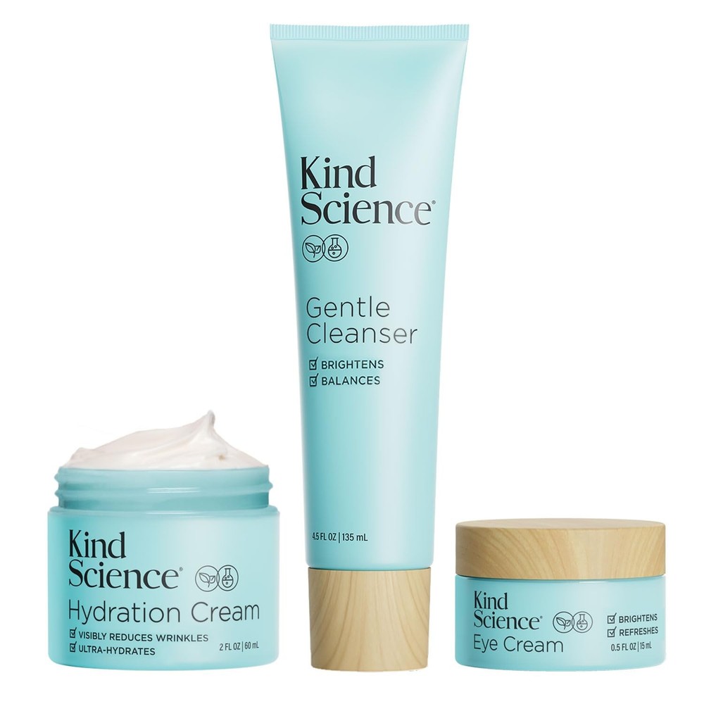 Kind Science 3-Piece Skin Care Set, Gentle Cleanser, Hydration Cream, Small