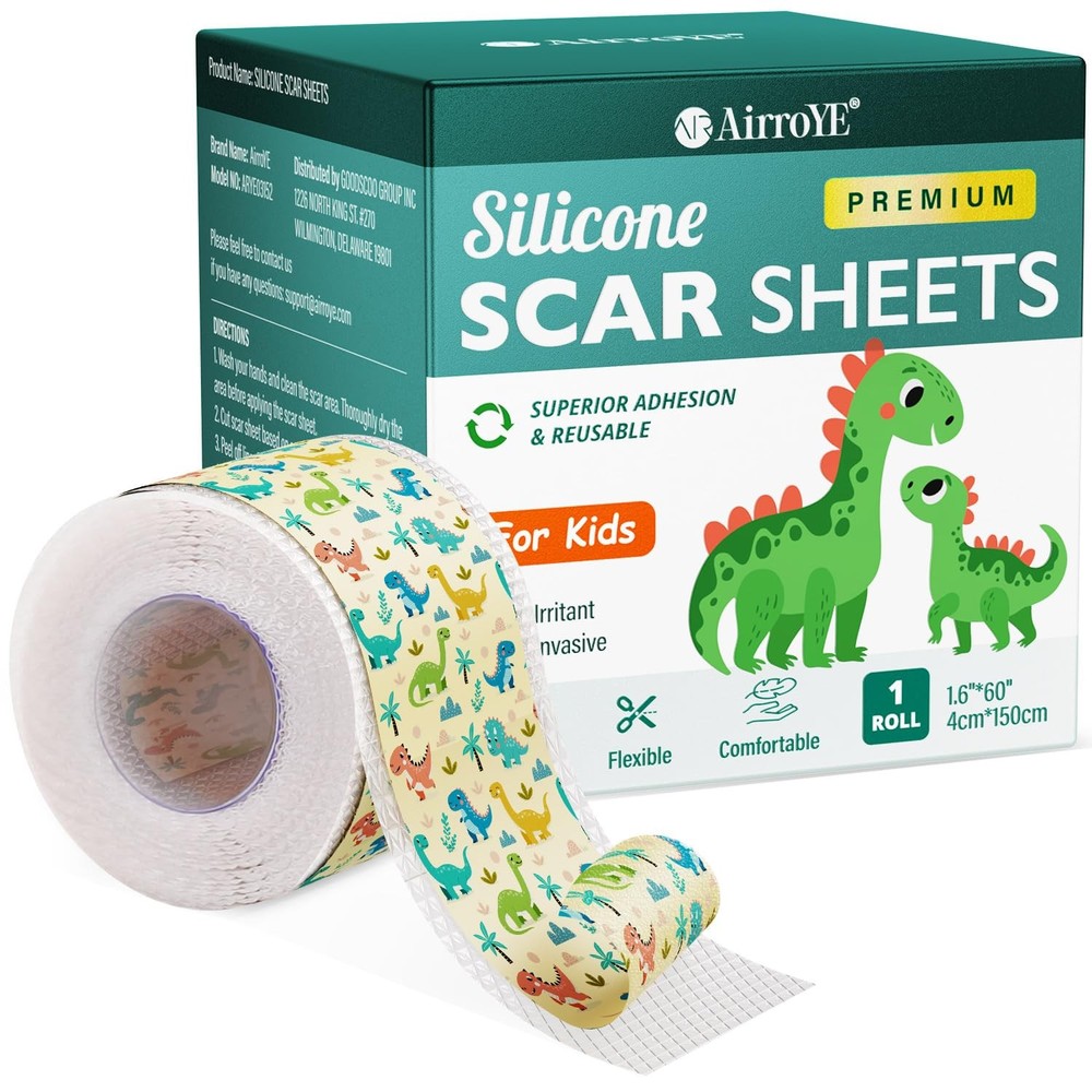 Silicone Scar Sheets for Kids Scars: Dinosaurs 1.6&Prime;x 60&Prime; Roll, Multicolor