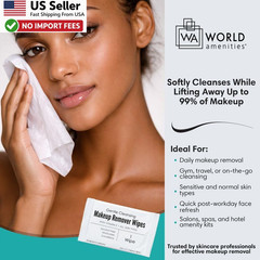 World Amenities Makeup Remover Wipes 50ct Alcohol Free Vitamin E FROM USA