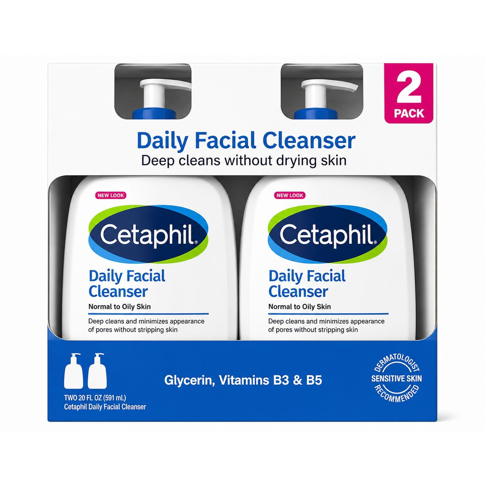 Cetaphil Daily Facial Cleanser 2 Pack 20 fl oz Normal to Oily Skin Glycerin