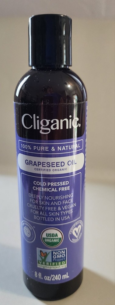 Cliganic Grapeseed Oil Certified Organic, Cold Pressed Chemical Free 8 Fl Oz