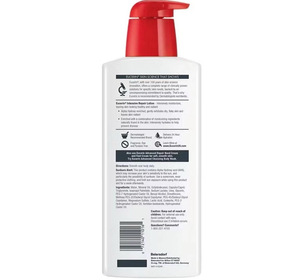 Eucerin Intensive Repair Lotion Fragrance-Free AHA Lactic Acid 8.4 fl oz