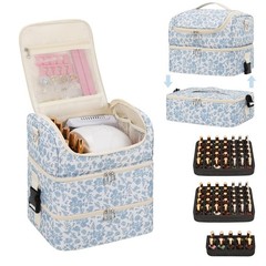 Nail Polish Organizer 86 Slots Three Layer Portable Floral Blue HZ250310-1