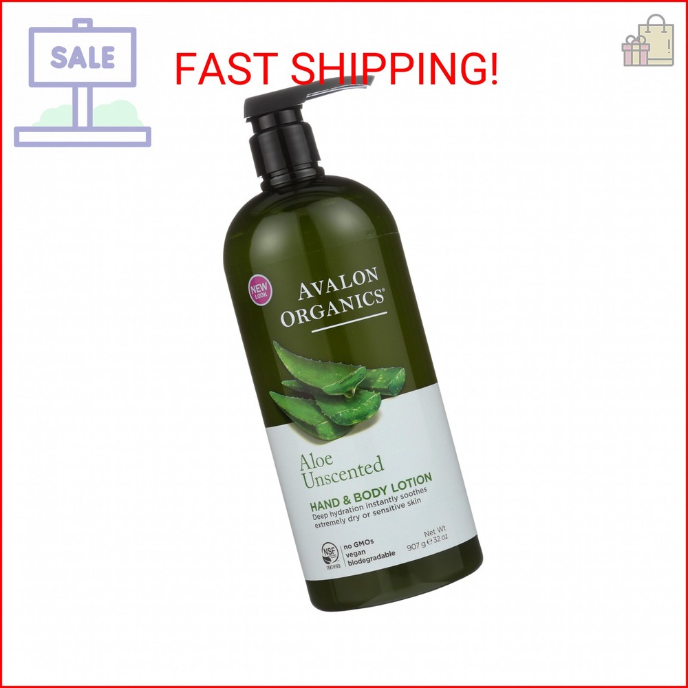 Avalon Organics Hand & Body Lotion, Aloe Unscented, 32 Oz