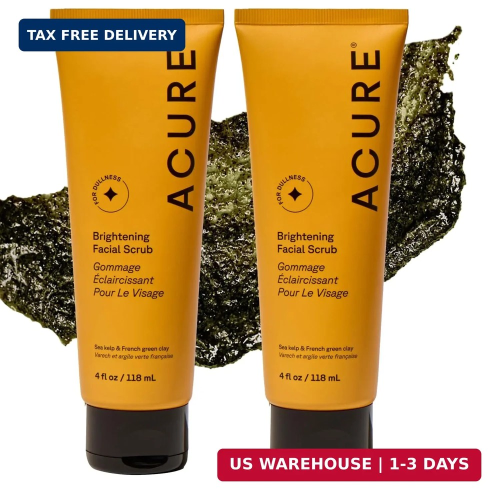 Acure Brightening Facial Scrub – Exfoliating 4 Fl Oz (Pack of 2), No Color