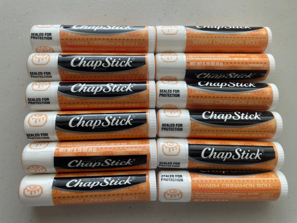 12 Tubes Chapstick Warm Cinnamon Roll Lip Balm 0.15 oz each Chap Stick Sealed