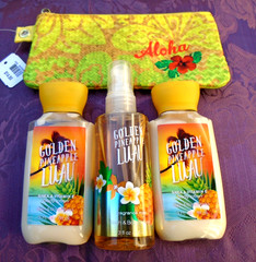 Bath & Body Works Golden Pineapple Luau 1 Mist 3oz / 2 Lotions 3oz / + Bag NEW