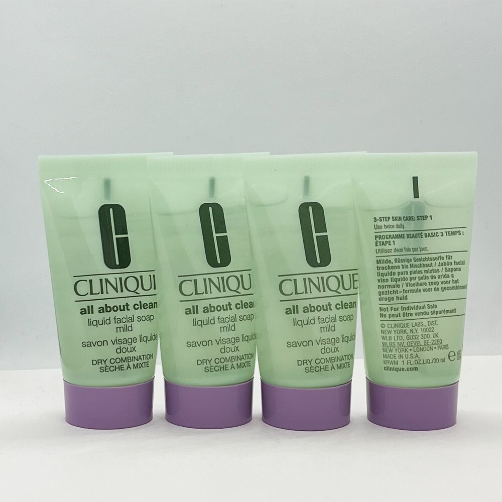 4 x Clinique All About Clean Liquid Facial Soap Mild – 1 oz / 30ml NEW