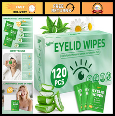 120PCS Tea Tree Oil Eyelid Wipes – Soothing, Hydrating Eye Cleaning Wipes, Indiv